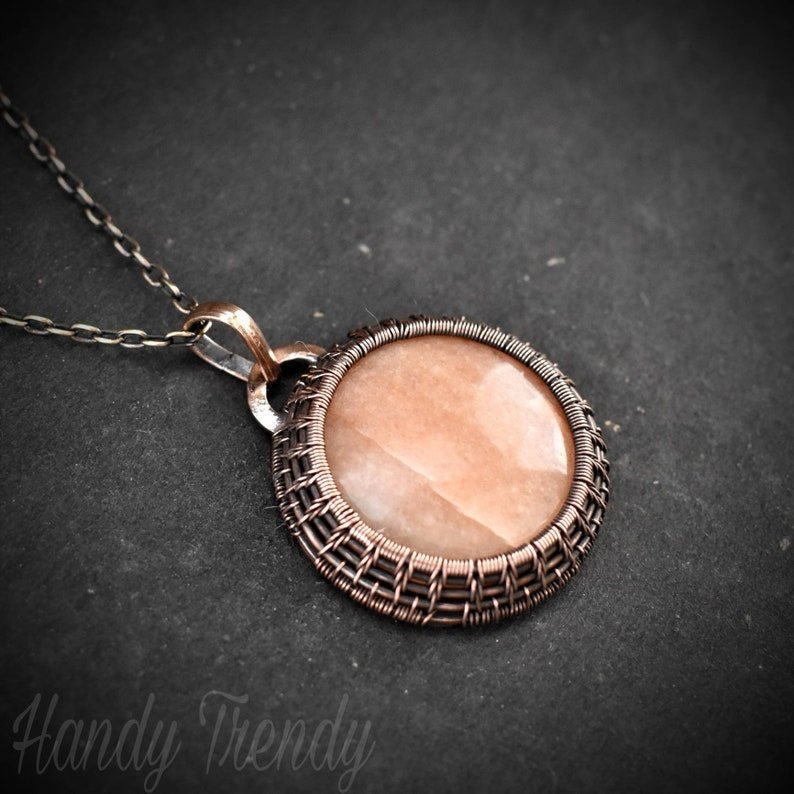 Pink amazonite endless cage pendant, Copper Wire wrap necklace, Unique handmade gift, Artisan boho jewelry, One of a kind statement piece