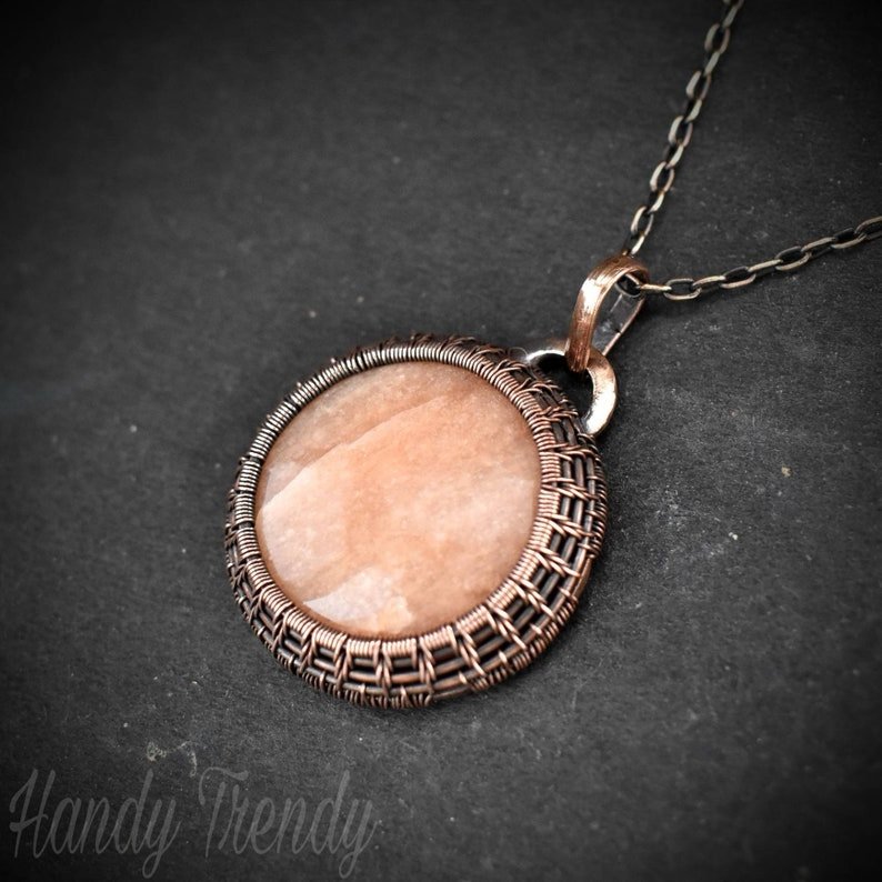 Pink amazonite endless cage pendant, Copper Wire wrap necklace, Unique handmade gift, Artisan boho jewelry, One of a kind statement piece