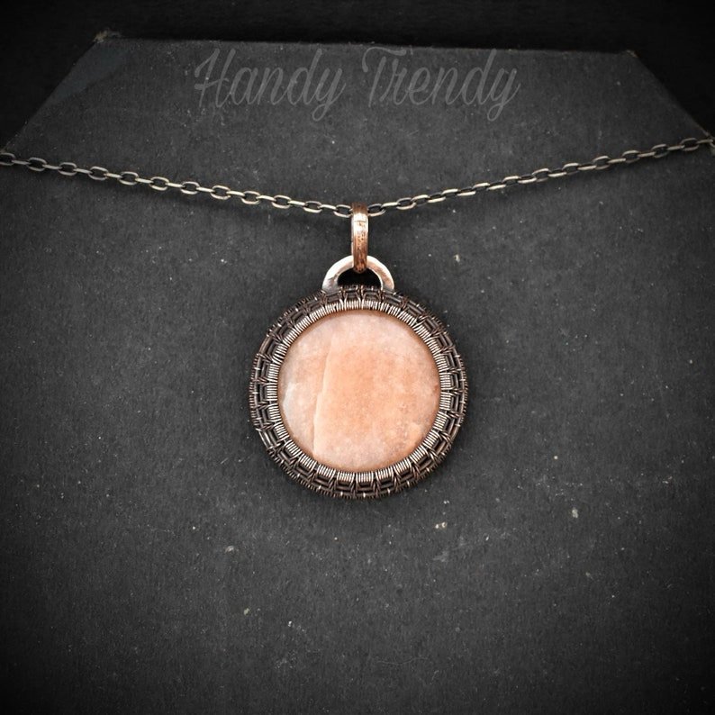 Pink amazonite endless cage pendant, Copper Wire wrap necklace, Unique handmade gift, Artisan boho jewelry, One of a kind statement piece