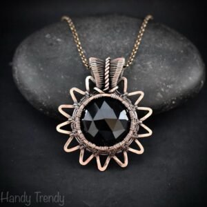 Black onyx pendant, Solar eclipse necklace, Copper wire wrapped jewelry, Unique handmade gift, One of a kind artisan jewelry