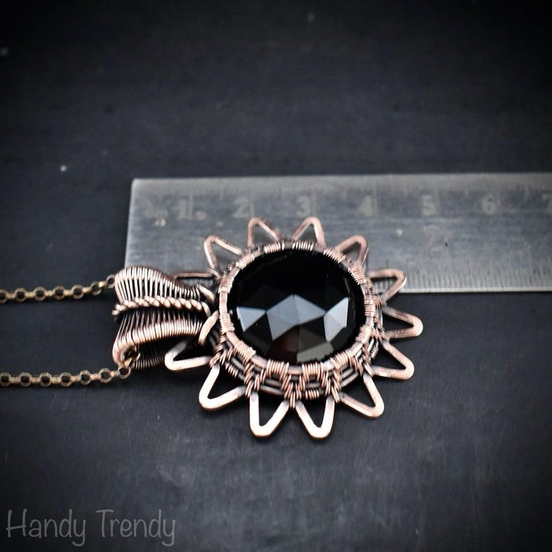 Black onyx pendant, Solar eclipse necklace, Copper wire wrapped jewelry, Unique handmade gift, One of a kind artisan jewelry