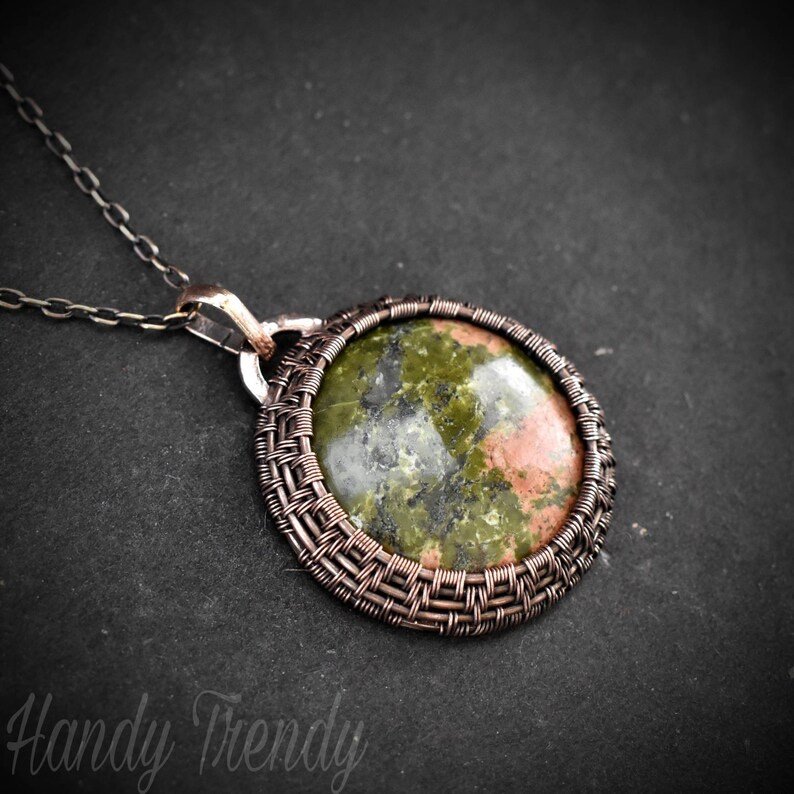 Unakite endless cage pendant, Copper Wire wrapped necklace, Unique handmade gift, Artisan boho jewelry, One of a kind statement piece