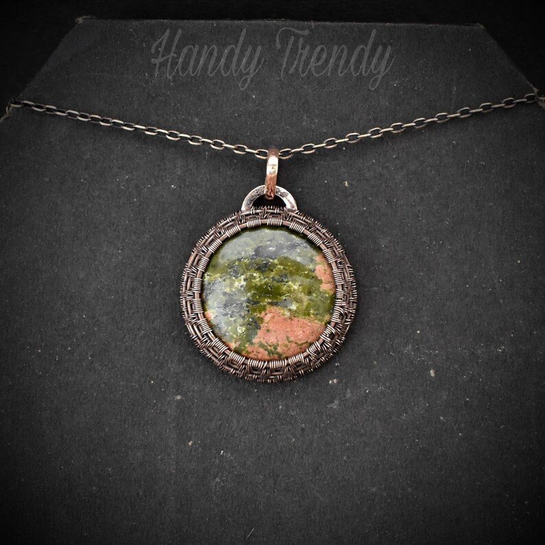 Unakite endless cage pendant, Copper Wire wrapped necklace, Unique handmade gift, Artisan boho jewelry, One of a kind statement piece