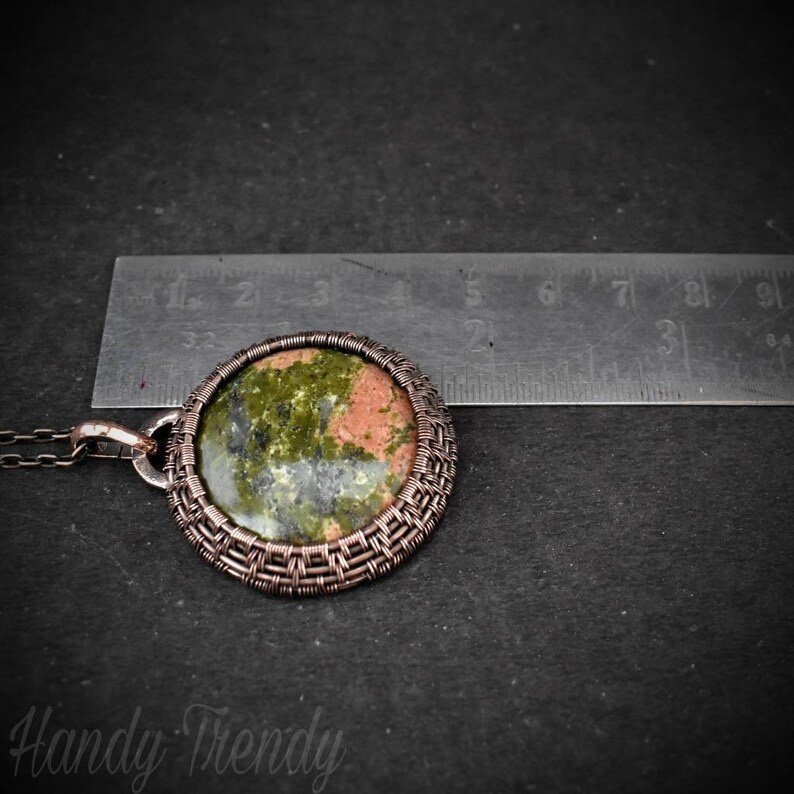 Unakite endless cage pendant, Copper Wire wrapped necklace, Unique handmade gift, Artisan boho jewelry, One of a kind statement piece