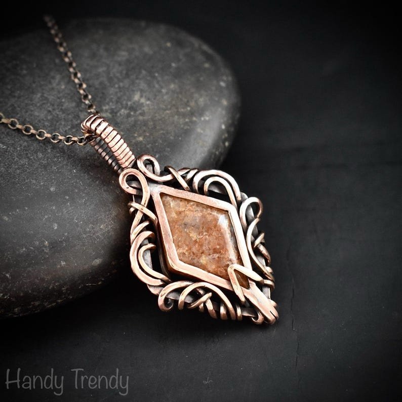 Ontario fishscale peristerite pendant, Free flow copper wire wrapped necklace, Unique handmade gift, One of a kind jewelry, Artisan jewelry,