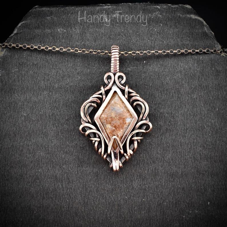 Ontario fishscale peristerite pendant, Free flow copper wire wrapped necklace, Unique handmade gift, One of a kind jewelry, Artisan jewelry,