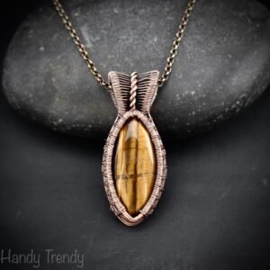 Yellow tiger eye pendant, Copper wire wrapped jewelry, Unique handmade Gift, Artisan boho necklace, One of a kind statement piece