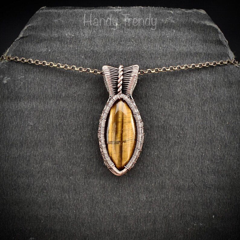 Yellow tiger eye pendant, Copper wire wrapped jewelry, Unique handmade Gift, Artisan boho necklace, One of a kind statement piece