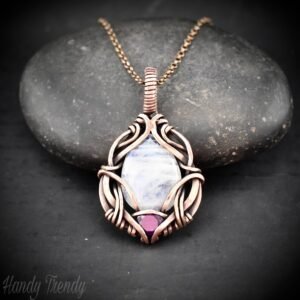 Rainbow moonstone and purple cubic zirconia pendant, Free-flow Copper Wire wrapped necklace, Unique handmade gift, One of a kind