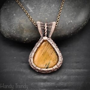 Yellow tiger eye pendant, Copper wire wrapped jewelry, Unique handmade Gift, Artisan boho necklace, One of a kind piece