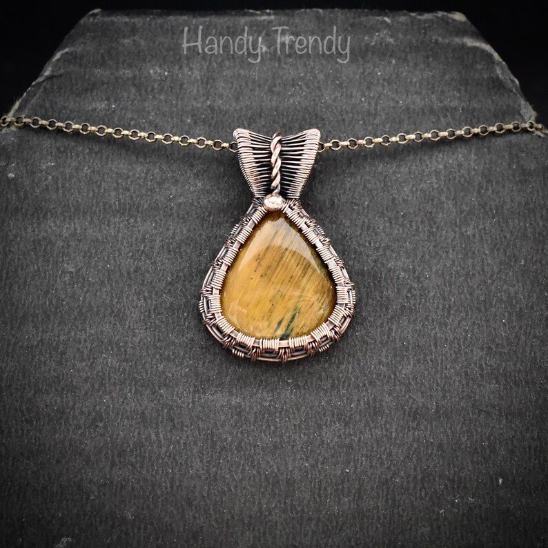 Yellow tiger eye pendant, Copper wire wrapped jewelry, Unique handmade Gift, Artisan boho necklace, One of a kind piece
