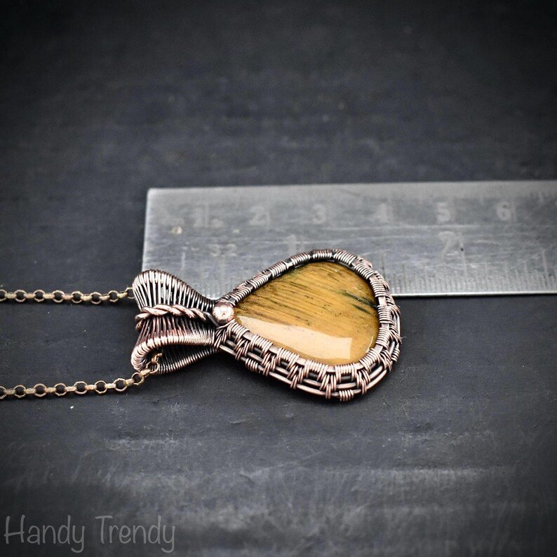 Yellow tiger eye pendant, Copper wire wrapped jewelry, Unique handmade Gift, Artisan boho necklace, One of a kind piece
