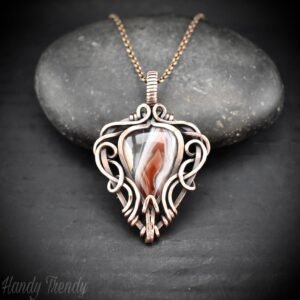 Orange botswana agate free flow pendant, Copper wire wrap jewelry, Unique handmade gift, Artisan necklace, One of a kind piece