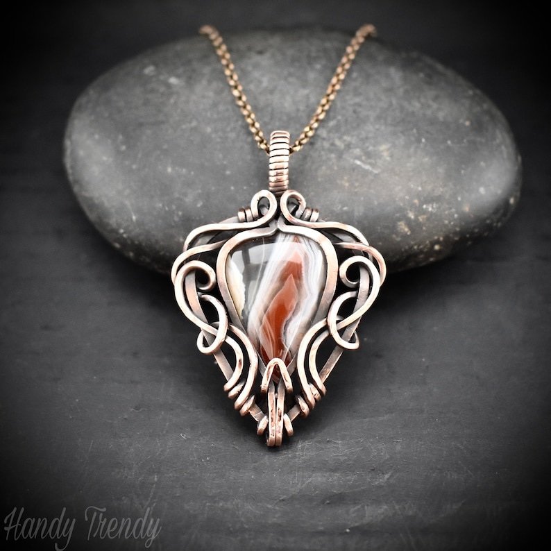 Orange botswana agate free flow pendant, Copper wire wrap jewelry, Unique handmade gift, Artisan necklace, One of a kind piece