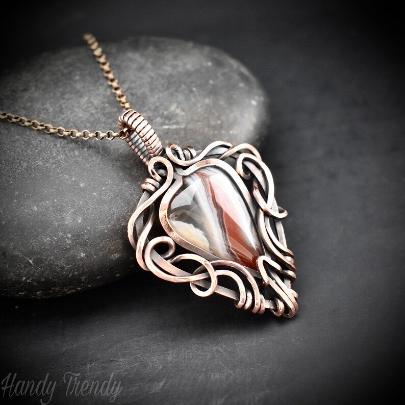 Orange botswana agate free flow pendant, Copper wire wrap jewelry, Unique handmade gift, Artisan necklace, One of a kind piece