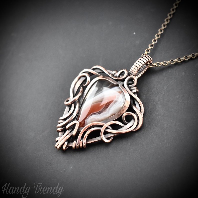 Orange botswana agate free flow pendant, Copper wire wrap jewelry, Unique handmade gift, Artisan necklace, One of a kind piece