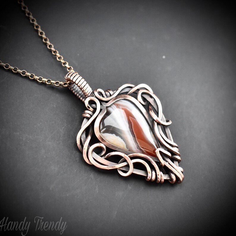 Orange botswana agate free flow pendant, Copper wire wrap jewelry, Unique handmade gift, Artisan necklace, One of a kind piece