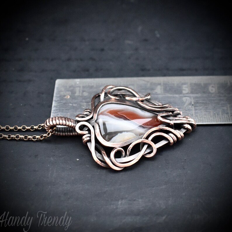 Orange botswana agate free flow pendant, Copper wire wrap jewelry, Unique handmade gift, Artisan necklace, One of a kind piece