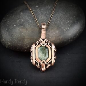 Ocean jasper hexagon pendant, Free flow copper wire wrapped necklace, Unique handmade gift, One of kind jewellery, Artisan boho jewellery