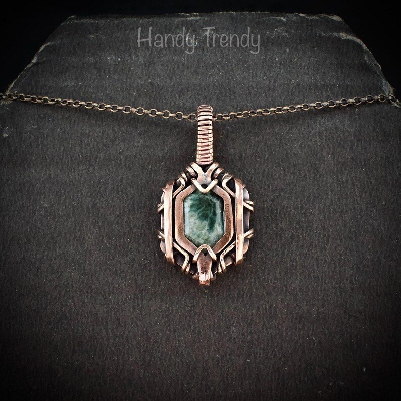 Ocean jasper hexagon pendant, Free flow copper wire wrapped necklace, Unique handmade gift, One of kind jewellery, Artisan boho jewellery