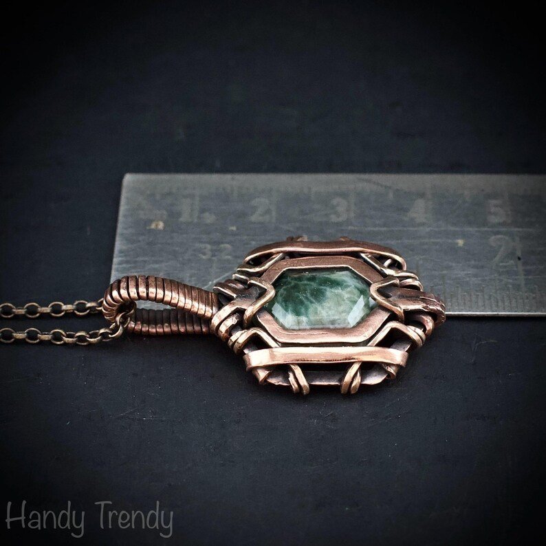 Ocean jasper hexagon pendant, Free flow copper wire wrapped necklace, Unique handmade gift, One of kind jewellery, Artisan boho jewellery