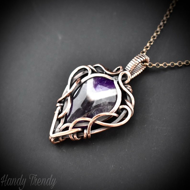 Star amethyst pendant, Free flow copper wire wrapped necklace, Unique handmade gift, One of a kind jewelry, Artisan boho jewelry