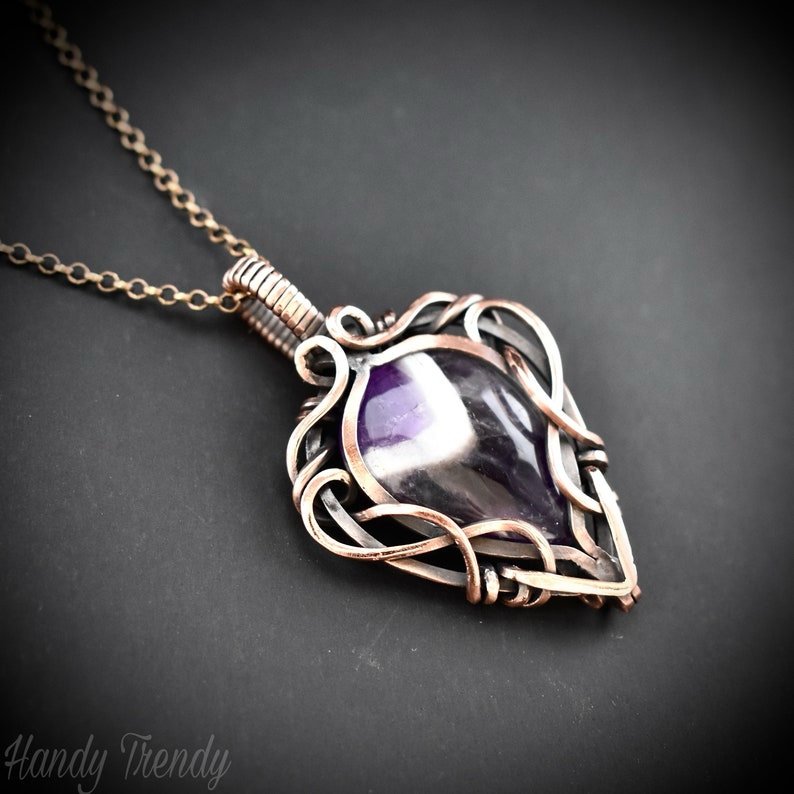 Star amethyst pendant, Free flow copper wire wrapped necklace, Unique handmade gift, One of a kind jewelry, Artisan boho jewelry
