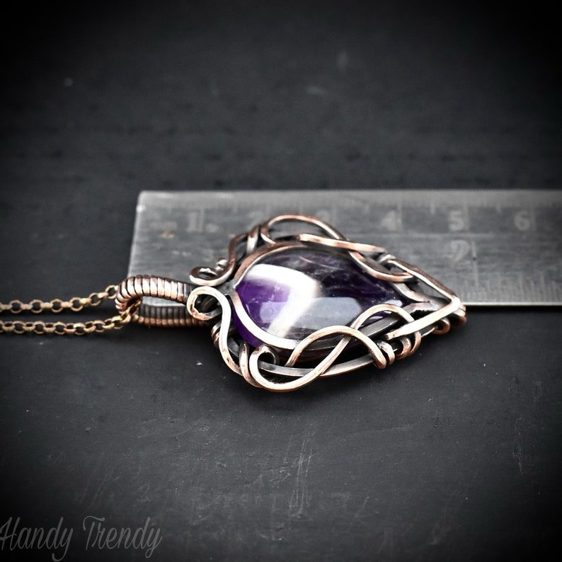 Star amethyst pendant, Free flow copper wire wrapped necklace, Unique handmade gift, One of a kind jewelry, Artisan boho jewelry