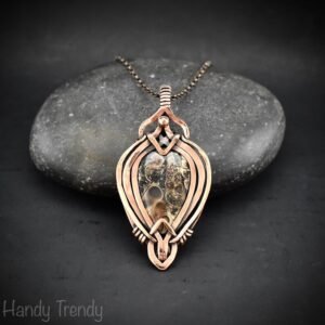 Turritella fossil pendant, Free flow copper wire wrapped necklace, Unique handmade gift, One of a kind jewelry, Artisan jewelry