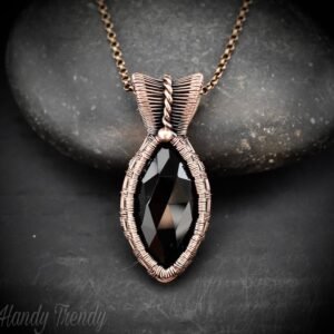 Black onyx pendant, Copper wire wrapped necklace, Unique handmade gift, One of a kind artisan boho jewelry, Small pendant
