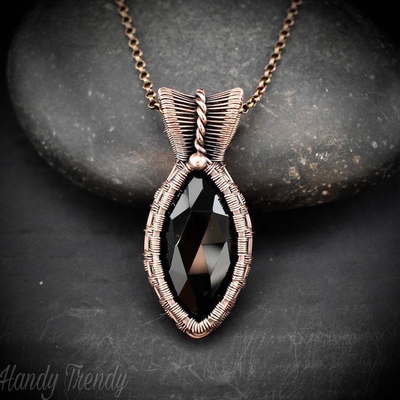 Black onyx pendant, Copper wire wrapped necklace, Unique handmade gift, One of a kind artisan boho jewelry, Small pendant