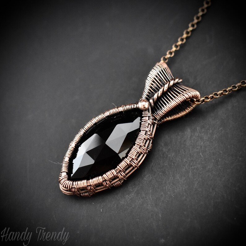 Black onyx pendant, Copper wire wrapped necklace, Unique handmade gift, One of a kind artisan boho jewelry, Small pendant
