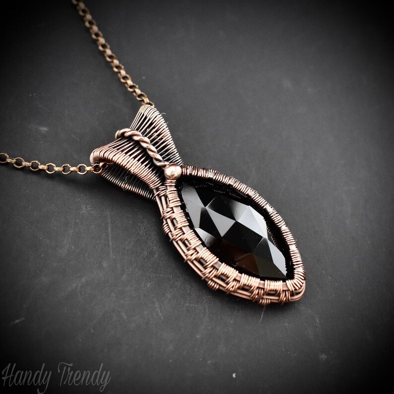 Black onyx pendant, Copper wire wrapped necklace, Unique handmade gift, One of a kind artisan boho jewelry, Small pendant