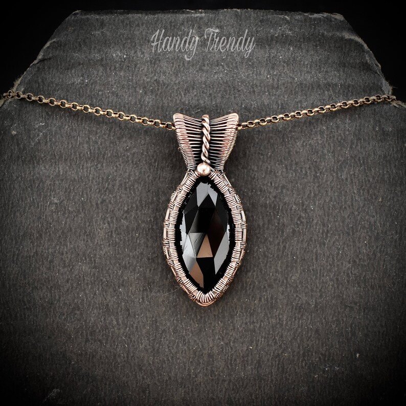 Black onyx pendant, Copper wire wrapped necklace, Unique handmade gift, One of a kind artisan boho jewelry, Small pendant