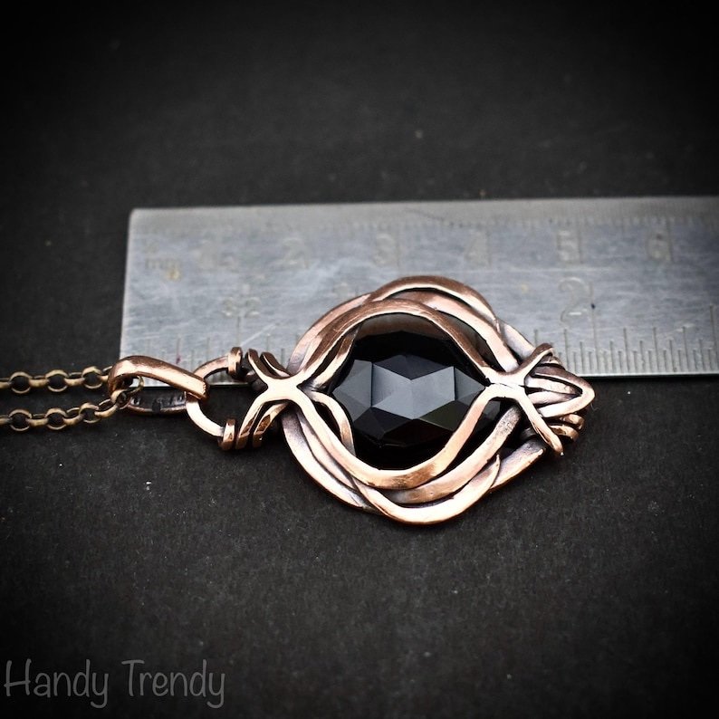 Black onyx pendant, Free-Flow copper wire wrapped necklace, Unique handmade gift, One of a kind artisan boho jewelry, Small pendant