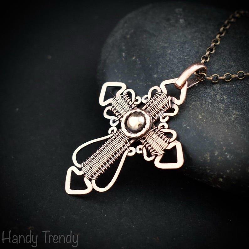Cross pendant, Copper wire wrapped necklace, Unique handmade gift, Christian Spiritual jewelry, one of a kind necklace