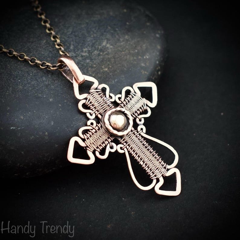 Cross pendant, Copper wire wrapped necklace, Unique handmade gift, Christian Spiritual jewelry, one of a kind necklace