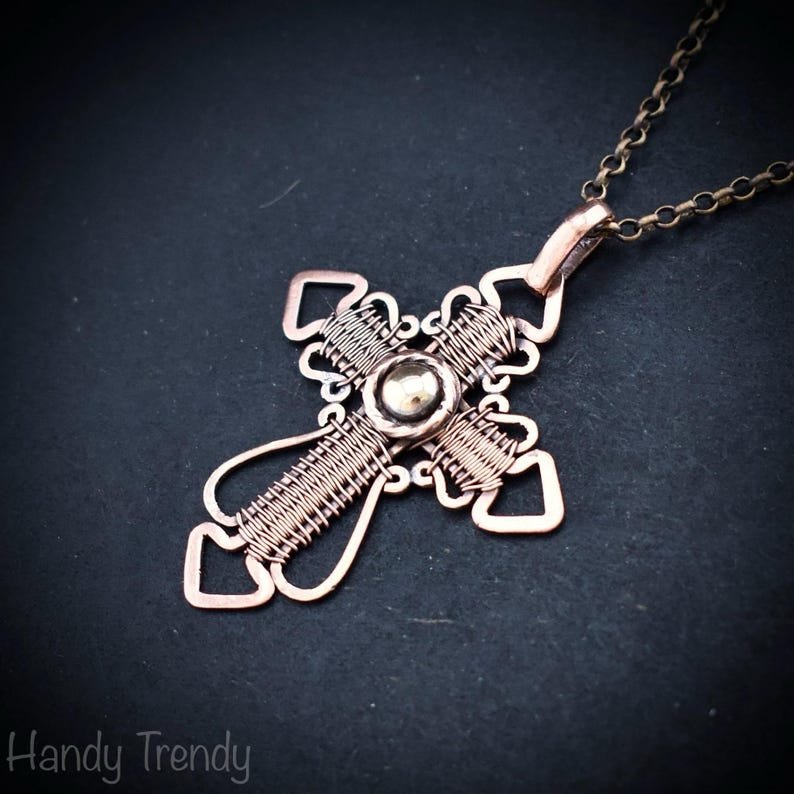 Cross pendant, Copper wire wrapped necklace, Unique handmade gift, Christian Spiritual jewelry, one of a kind necklace