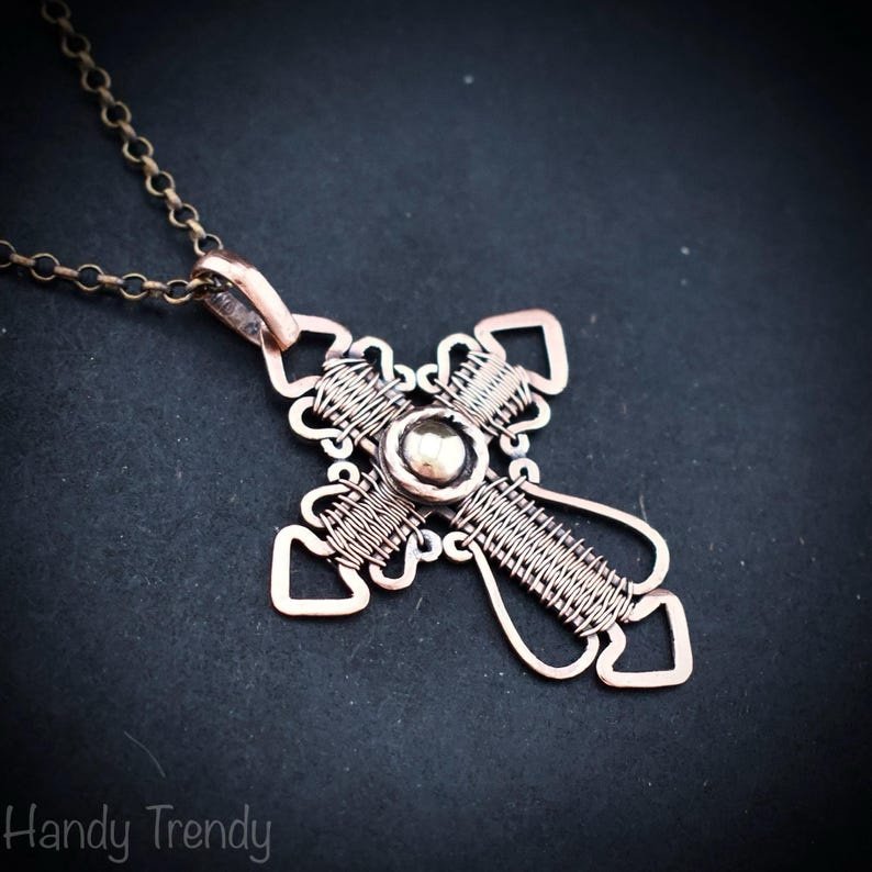 Cross pendant, Copper wire wrapped necklace, Unique handmade gift, Christian Spiritual jewelry, one of a kind necklace