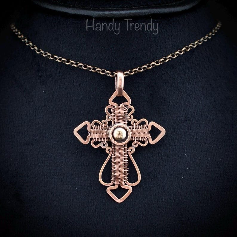 Cross pendant, Copper wire wrapped necklace, Unique handmade gift, Christian Spiritual jewelry, one of a kind necklace