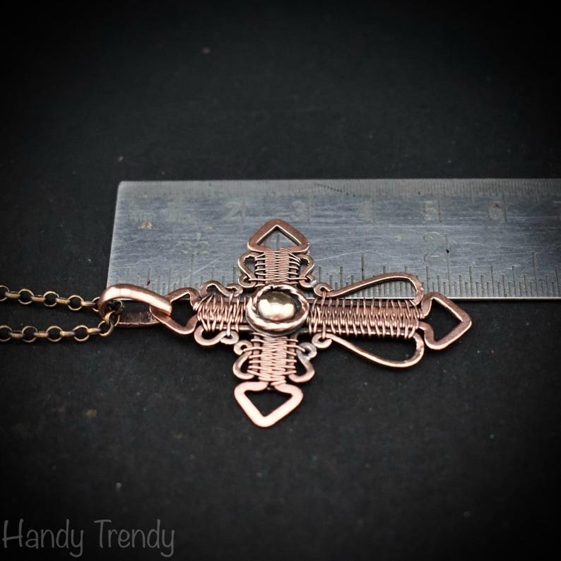 Cross pendant, Copper wire wrapped necklace, Unique handmade gift, Christian Spiritual jewelry, one of a kind necklace