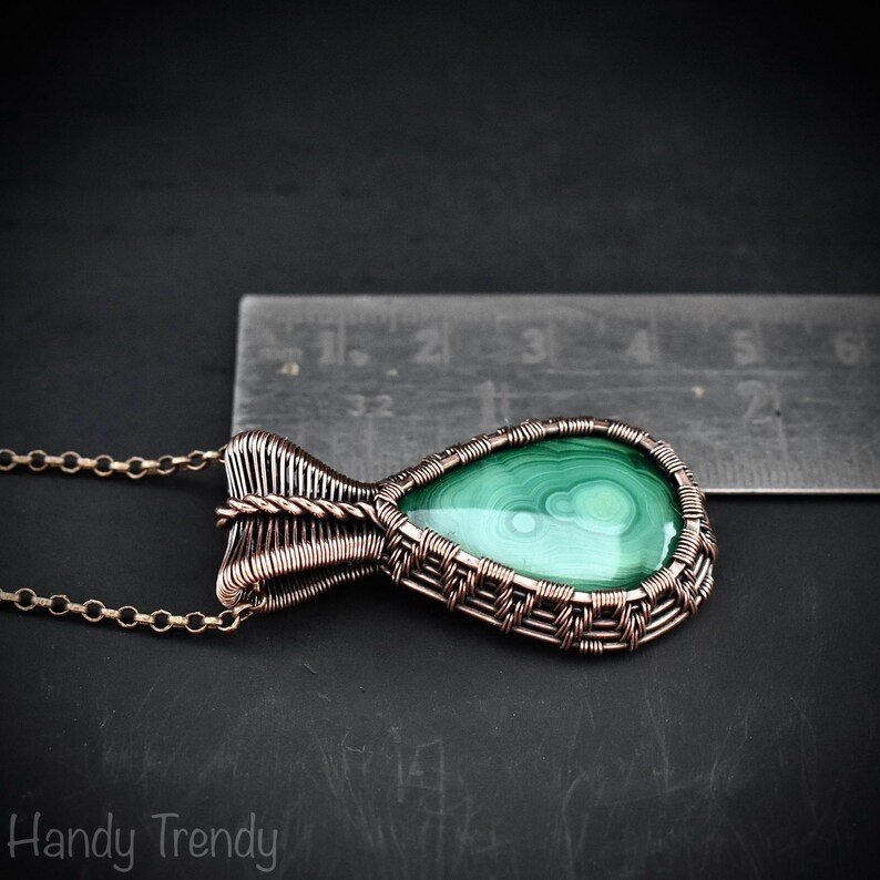 Malachite pendant, Copper wire wrapped necklace, Unique handmade gift, One of a kind jewelry, Artisan boho jewelry