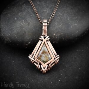 Ocean jasper kite pendant, Free flow copper wire wrapped necklace, Unique handmade gift, One of kind jewellery, Artisan boho jewellery