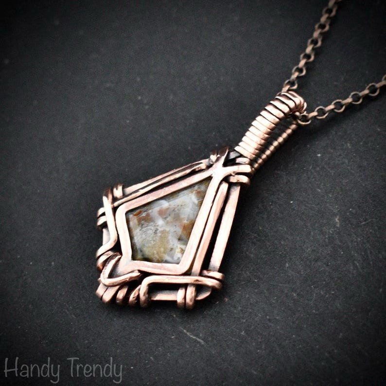 Ocean jasper kite pendant, Free flow copper wire wrapped necklace, Unique handmade gift, One of kind jewellery, Artisan boho jewellery