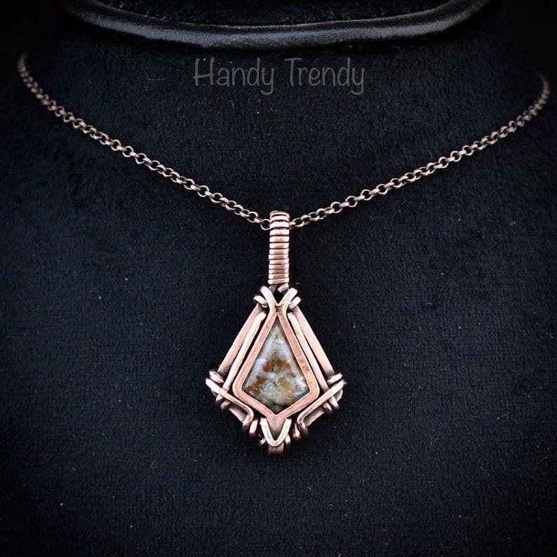 Ocean jasper kite pendant, Free flow copper wire wrapped necklace, Unique handmade gift, One of kind jewellery, Artisan boho jewellery