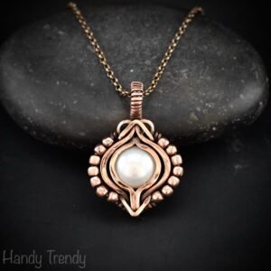 Fresh water pearl pendant, Copper Wire wrapped free flow necklace, Unique handmade gift, One of a kind artisan boho jewellery