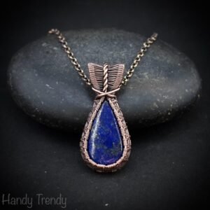 Lapis lazuli pendant, Copper wire wrapped jewelry, Unique handmade gift, One of a kind neckalce, Artisan boho jewelry