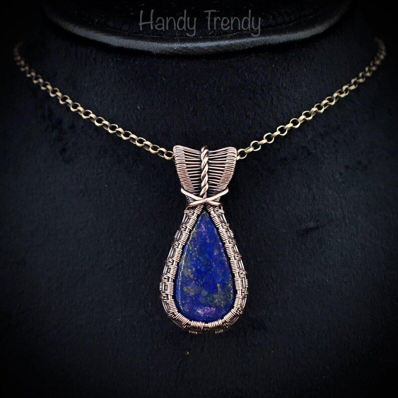 Lapis lazuli pendant, Copper wire wrapped jewelry, Unique handmade gift, One of a kind neckalce, Artisan boho jewelry