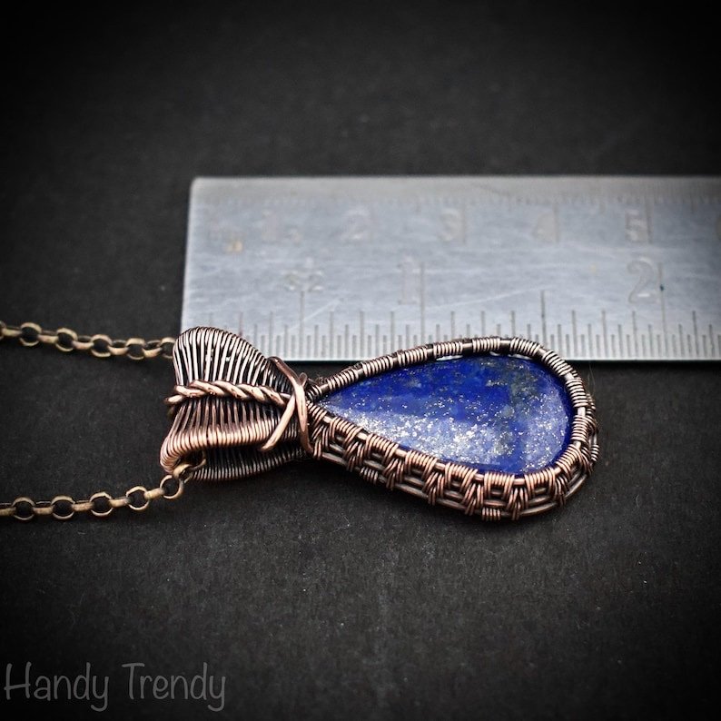 Lapis lazuli pendant, Copper wire wrapped jewelry, Unique handmade gift, One of a kind neckalce, Artisan boho jewelry