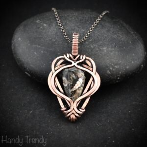 Turritella fossil pendant, Free flow copper wire wrapped necklace, Unique handmade gift, One of a kind jewelry, Artisan jewelry